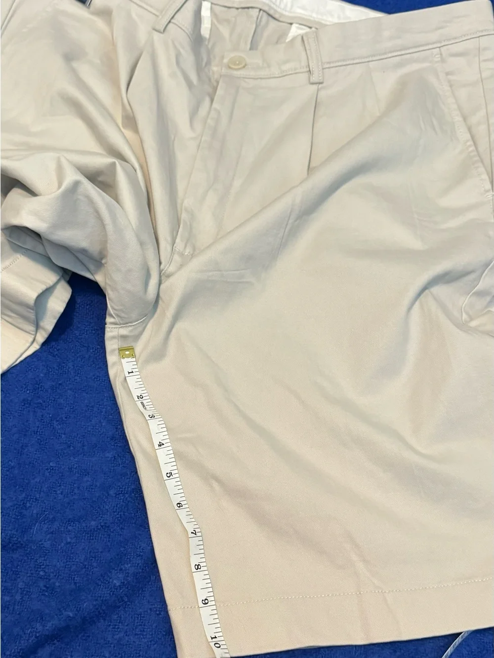 TWO Pairs of Roundtree & Yorke Chino Shorts:  Beige (NWT) Charcoal Blue (good)